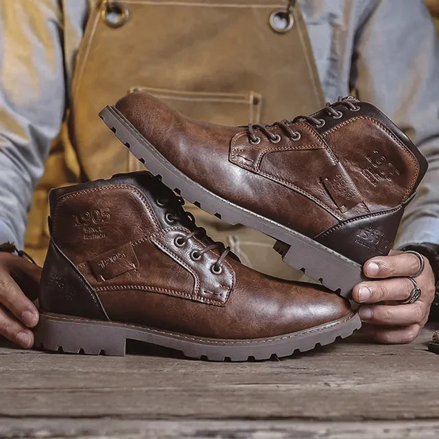 Men's Rugged Leather Boots | Heavy Tread Sole | Lace-Up Ankle Style