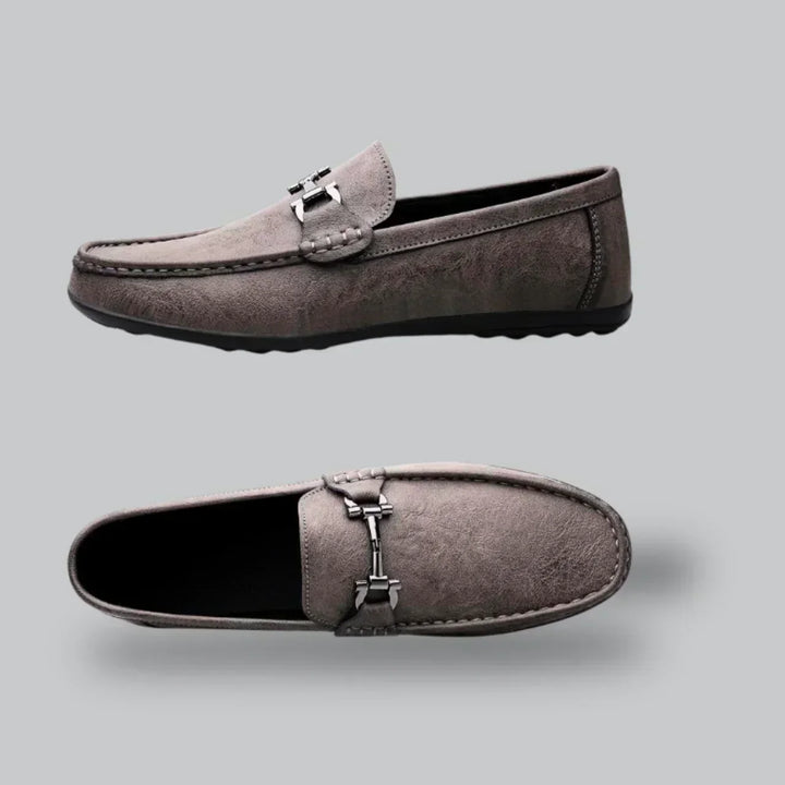 Suede Loafer Shoes | Slip-On Dress Moccasins | Classic Metal Bit Detail