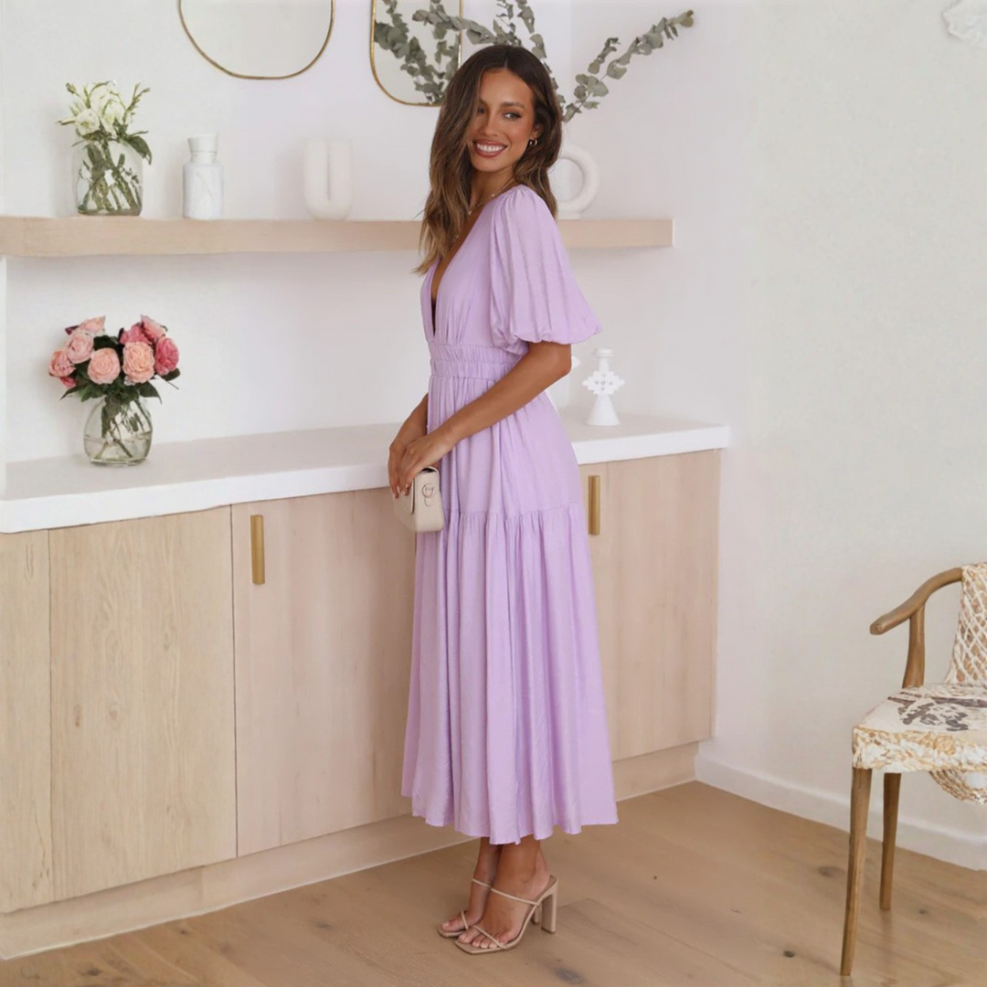 Namu™ | Classy V-Neck Long Sleeve A-Line Maxi Dress