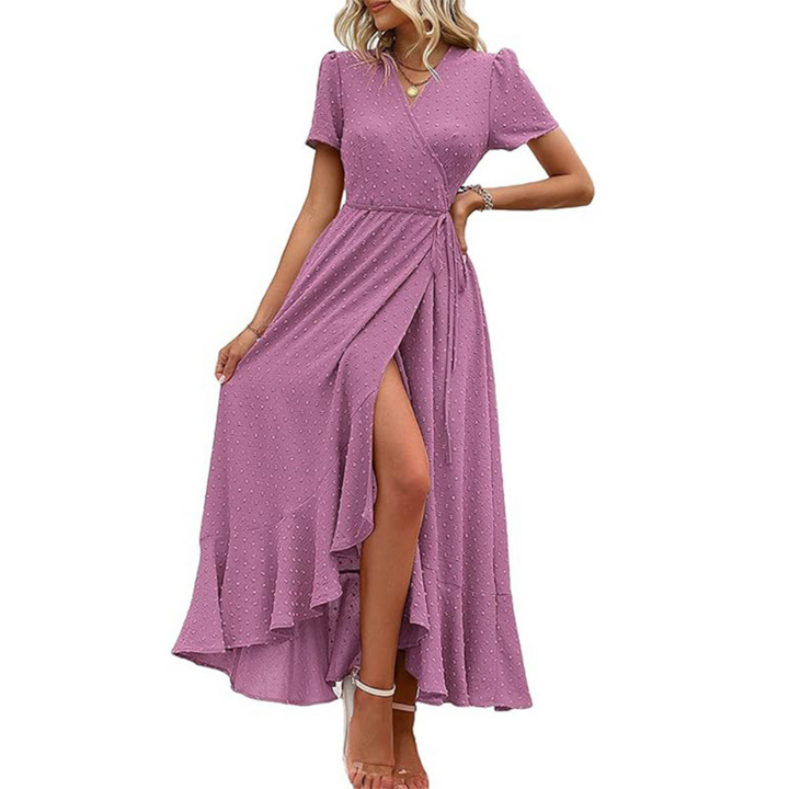 Marjorie™ | Cozy Summer Wrap Ruffle Hem Split Maxi Dress