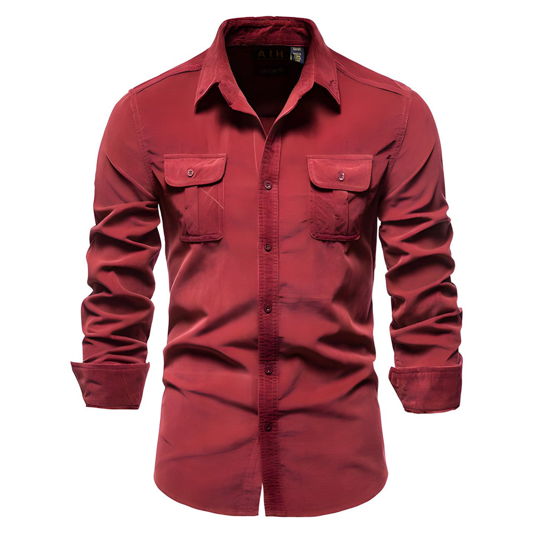 Men’s Utility Button-Up Shirt | Dual Flap Pockets | Casual Stretch Workwear Style