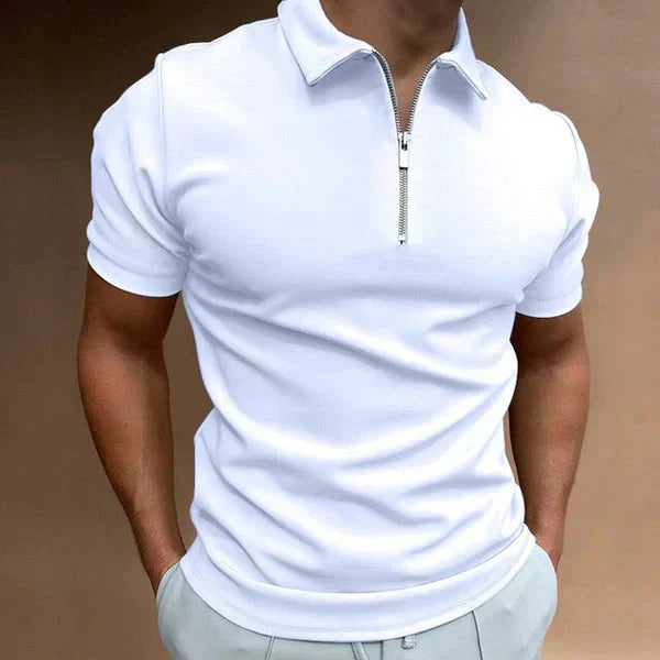 Men’s Fitted Polo Shirt | Stretch Cotton Blend | Short Sleeve Zip Collar