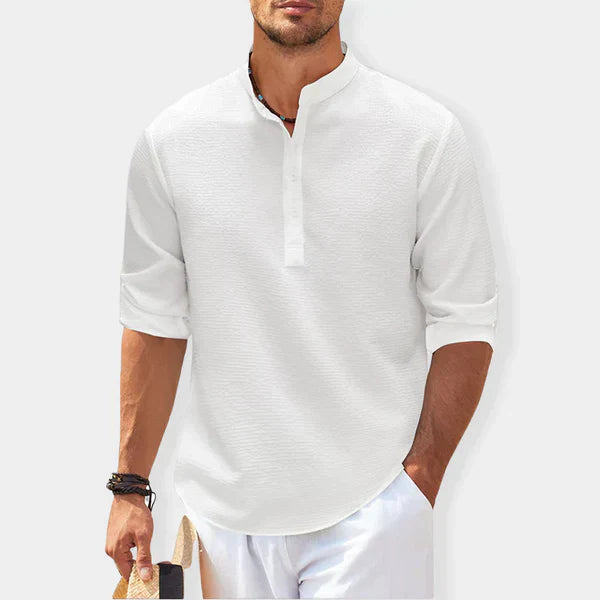 Men’s Mandarin Collar Henley | Lightweight Long Sleeve | Smart Casual Pullover