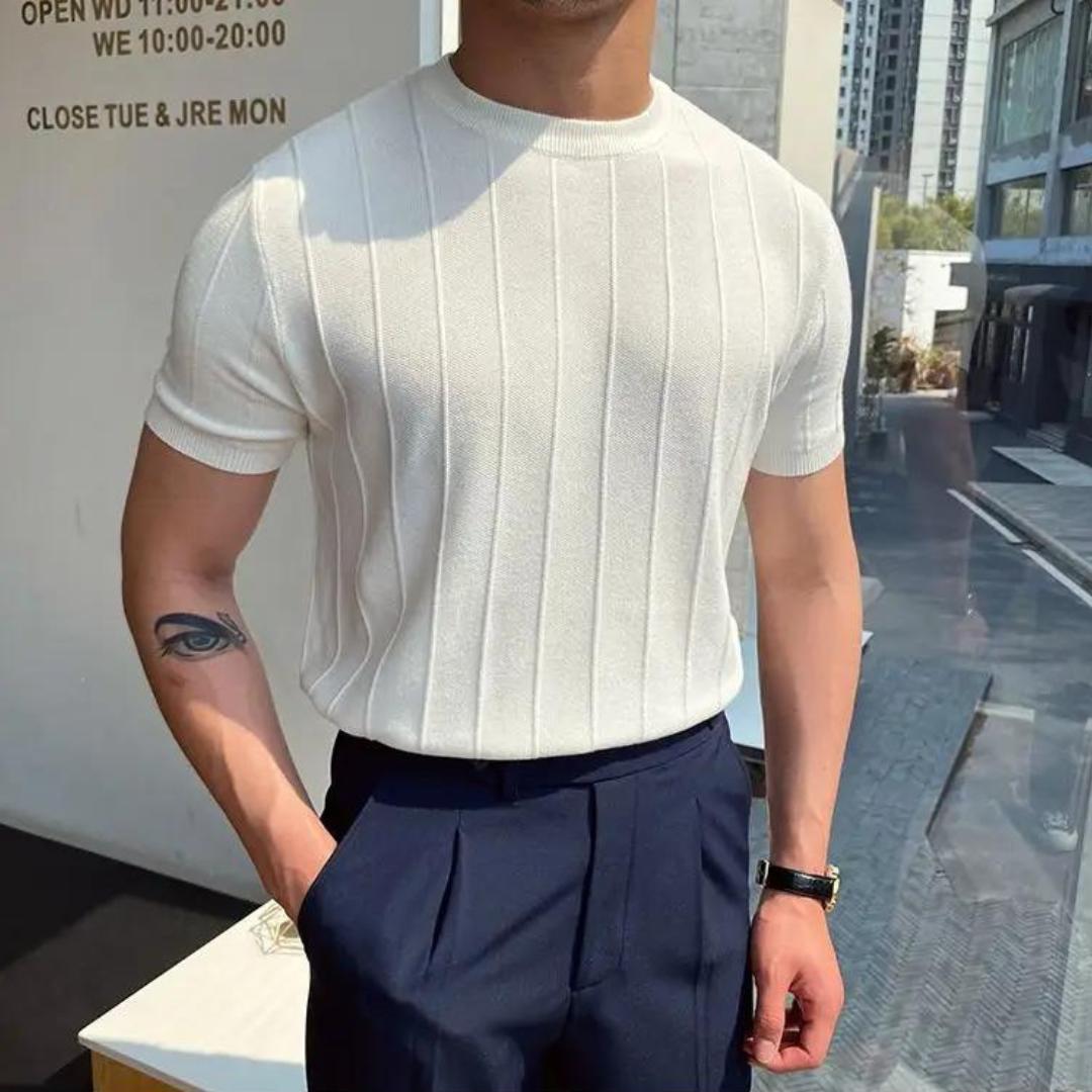 Men’s Ribbed Knit Crew Neck T-Shirt | Slim Fit | Casual Essential