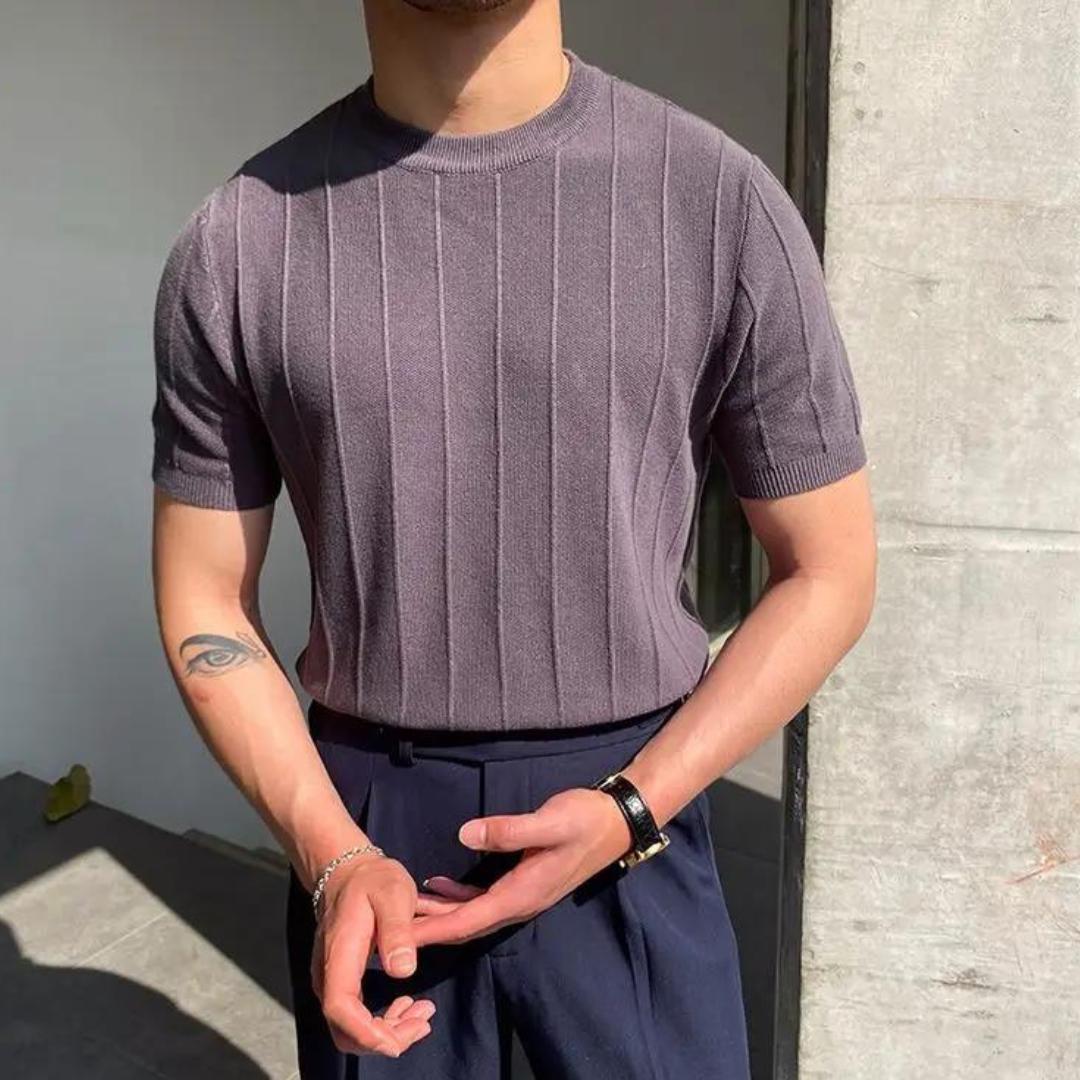 Men’s Ribbed Knit Crew Neck T-Shirt | Slim Fit | Casual Essential