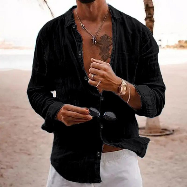 Men’s Linen Long Sleeve Shirt | Relaxed Fit Beachwear | Lightweight Summer Layer
