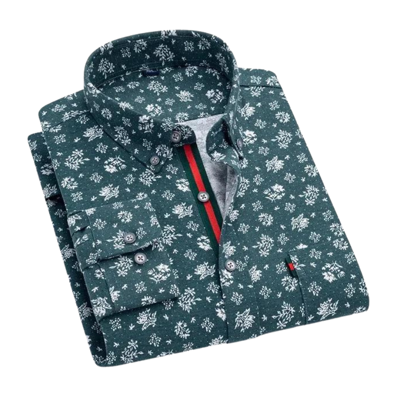 Men’s Printed Dress Shirt | Slim Fit Long Sleeve | Contrast Stripe Placket