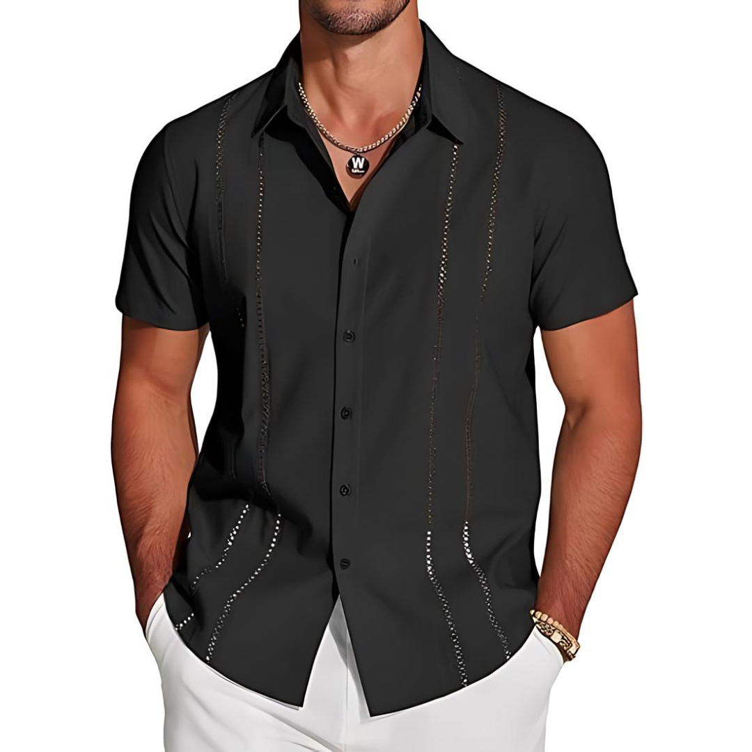 Men's Cuban Collar Shirt | Embroidered Detail | Lightweight Short Sleeve