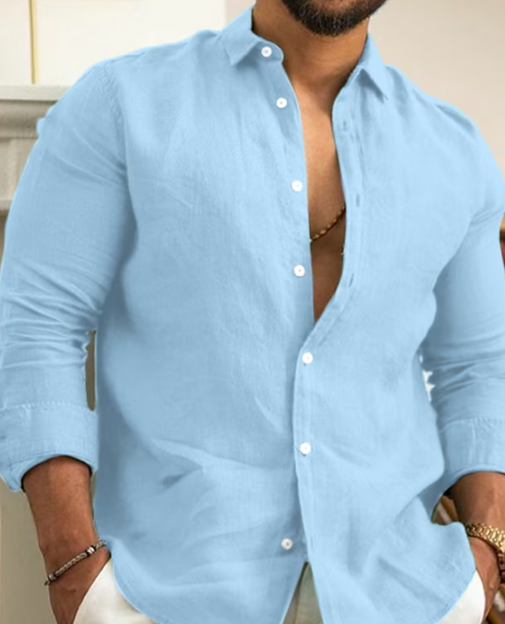 Men's Long Sleeve Linen Shirt | Breathable Button-Up | Casual Resort Fit