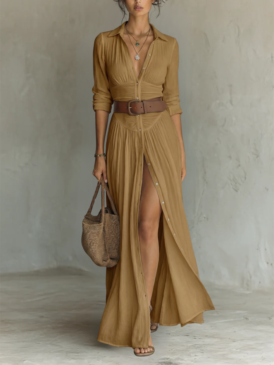 Arlène | Pleated Maxi Shirt Dress