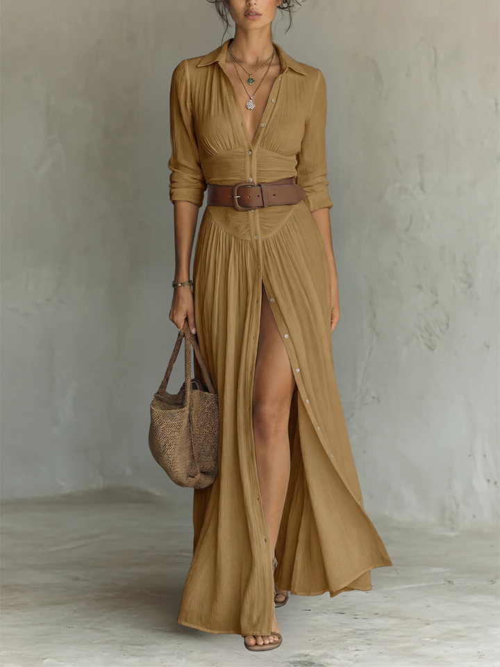 Arlène | Pleated Maxi Shirt Dress