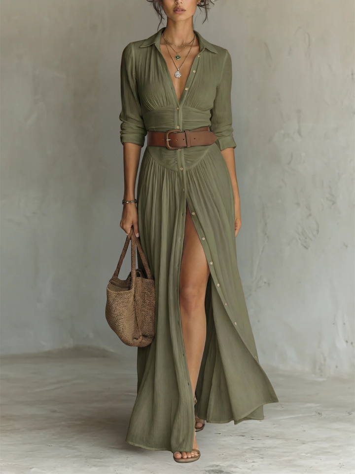 Arlène | Pleated Maxi Shirt Dress