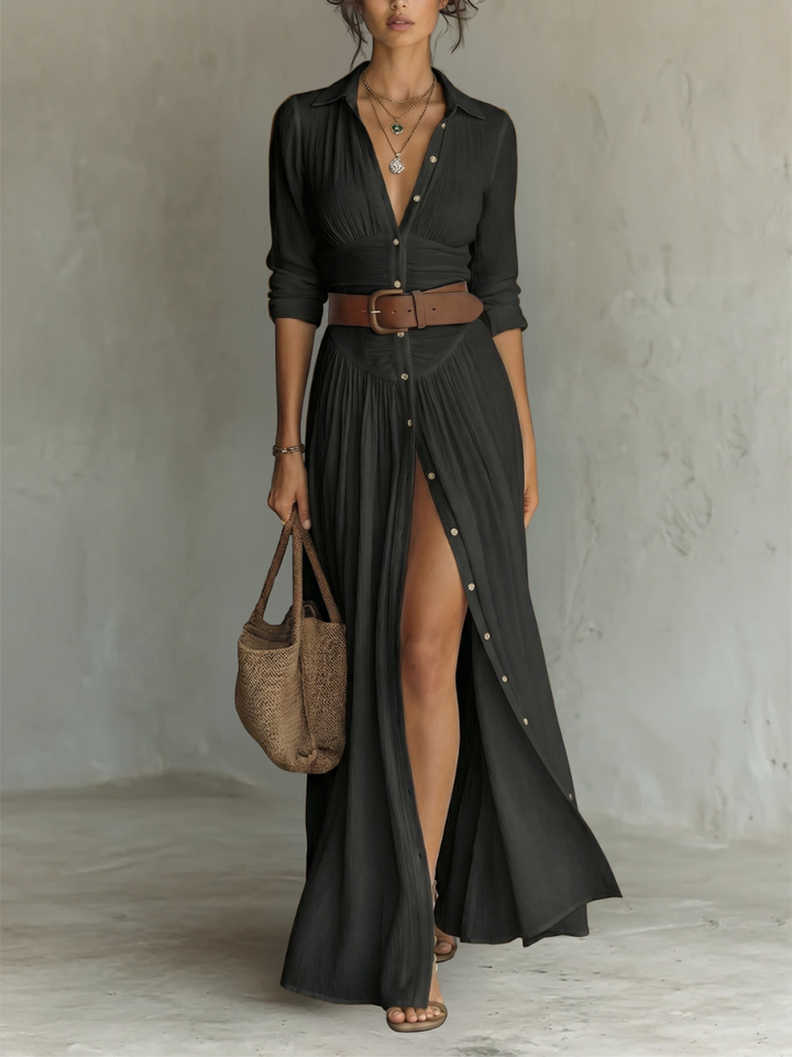 Arlène | Pleated Maxi Shirt Dress