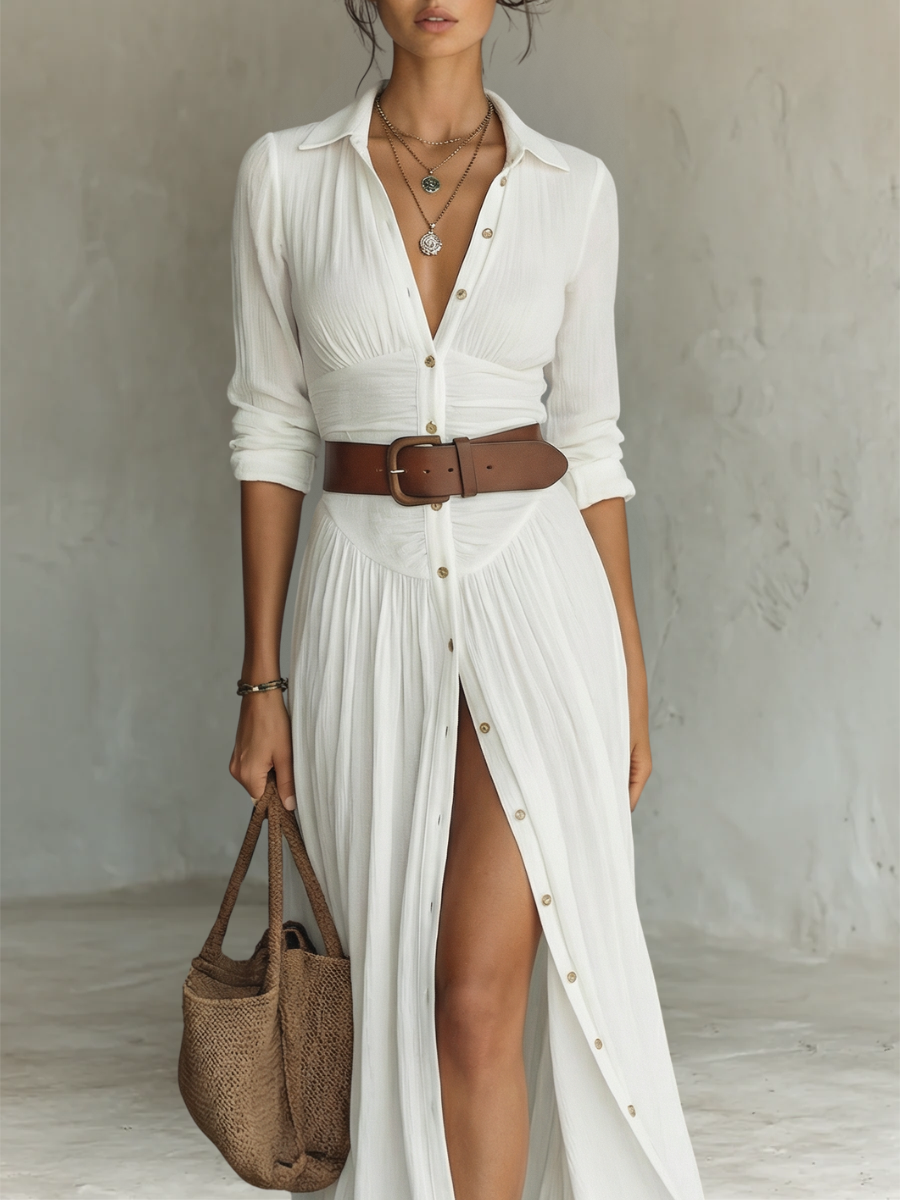 Arlène | Pleated Maxi Shirt Dress