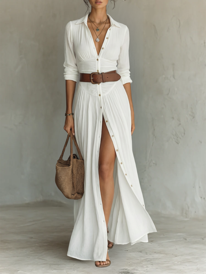 Arlène | Pleated Maxi Shirt Dress