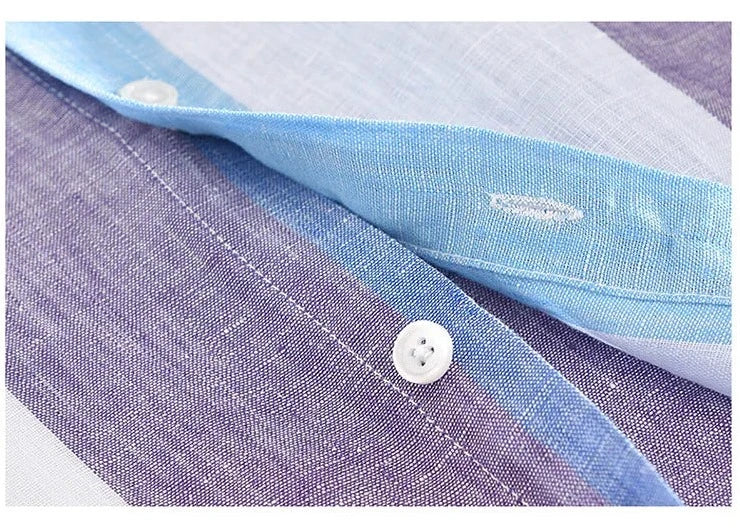 Striped Button-Up Shirt | Lightweight Linen Blend with Rolled Sleeves
