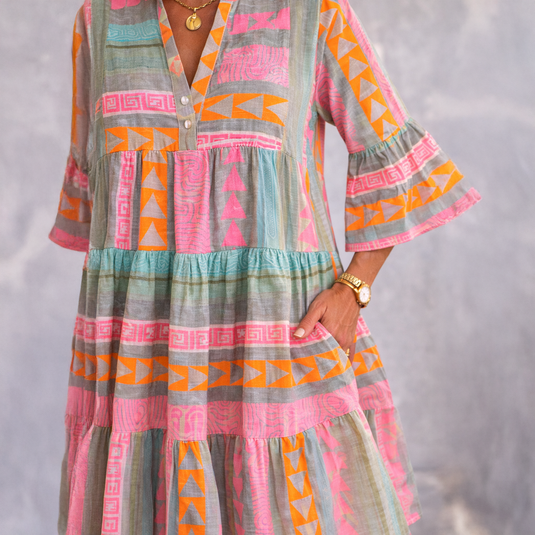 Florence | Tiered Geometric Midi Dress