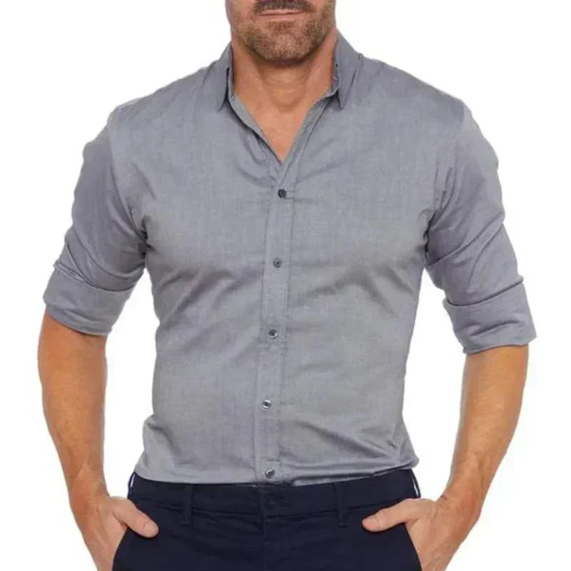 Stretch Button-Up Shirt | Slim Fit with Roll-Up Sleeves