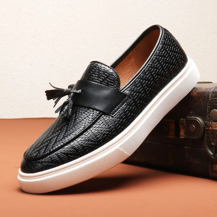 Men’s Textured Tassel Loafers | Casual Slip-On | Lightweight Rubber Sole