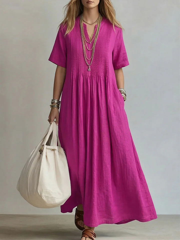 Louisiane | Pleated V-Neck Maxi Dress