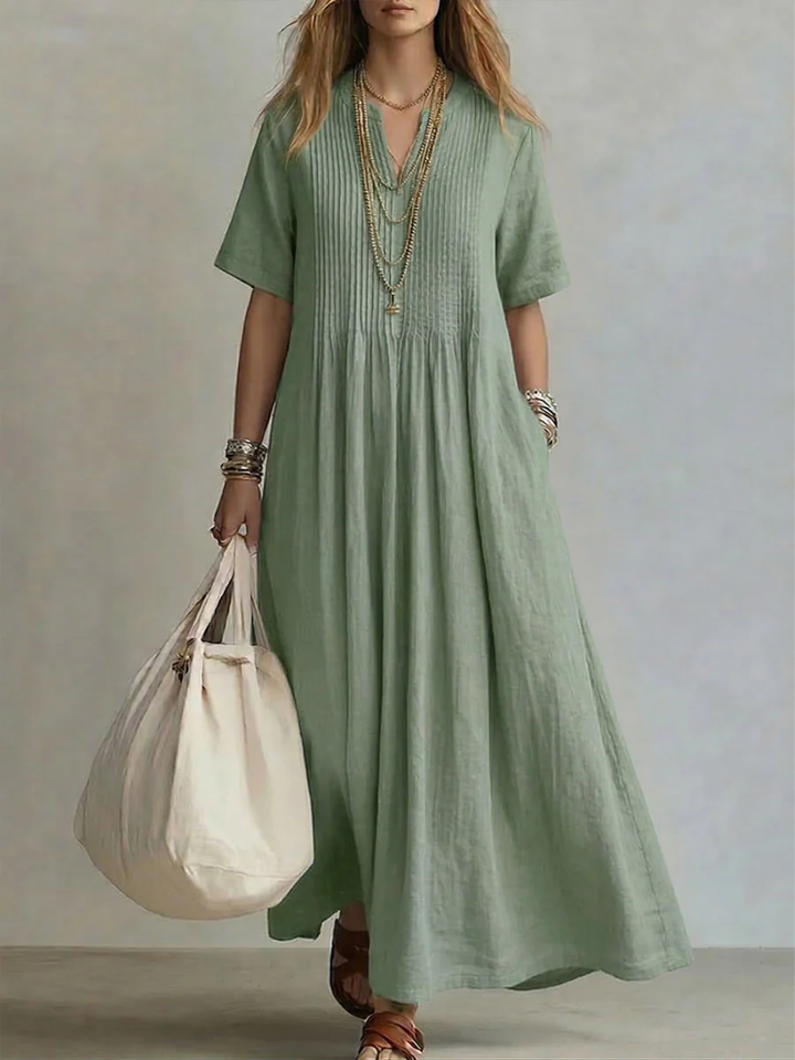 Louisiane | Pleated V-Neck Maxi Dress