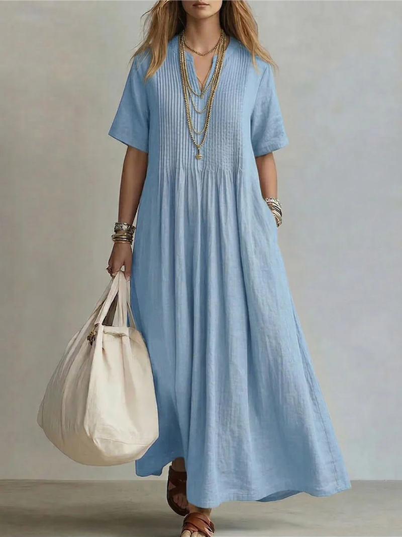 Louisiane | Pleated V-Neck Maxi Dress