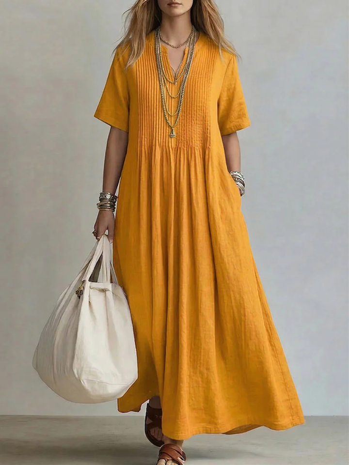 Louisiane | Pleated V-Neck Maxi Dress