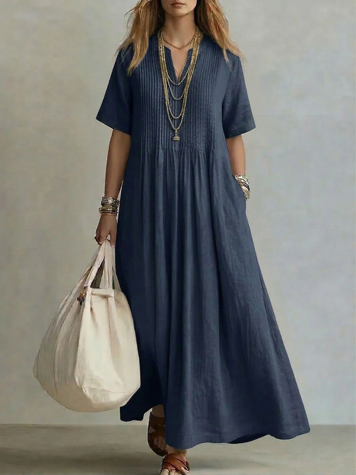 Louisiane | Pleated V-Neck Maxi Dress