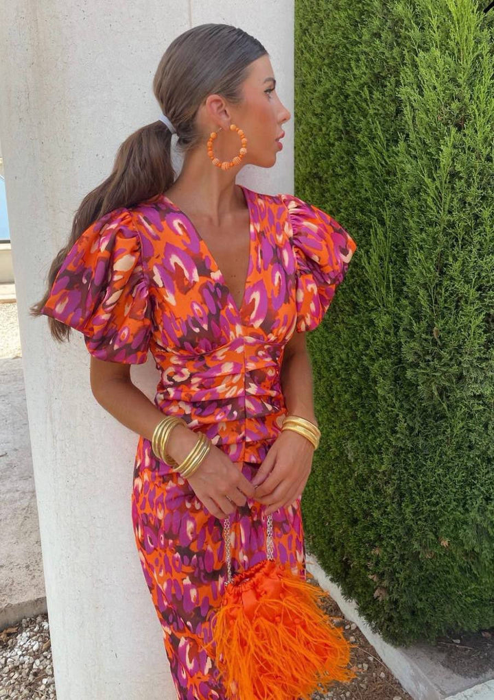 Claudette | Bold-Print Midi Dress