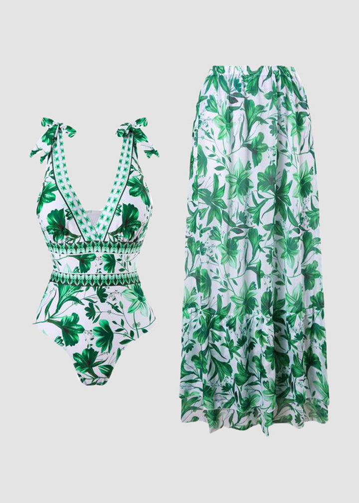 Marina | Floral Two-Piece Swimsuit & Cover-Up Skirt