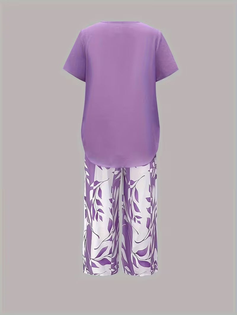 Fern | Leaf Print Top & Cropped Pants Set