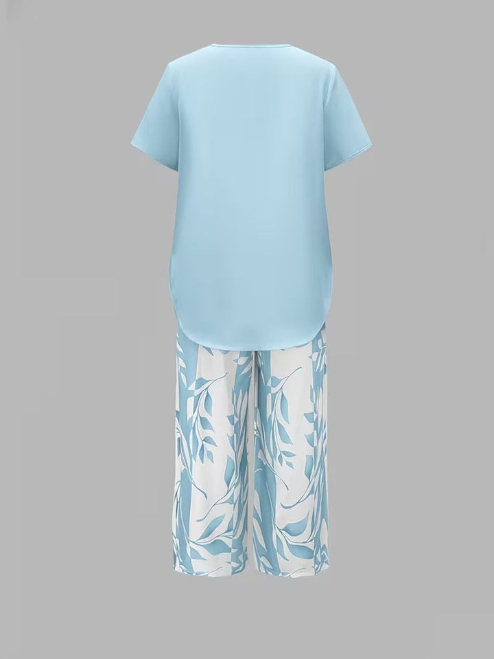 Fern | Leaf Print Top & Cropped Pants Set