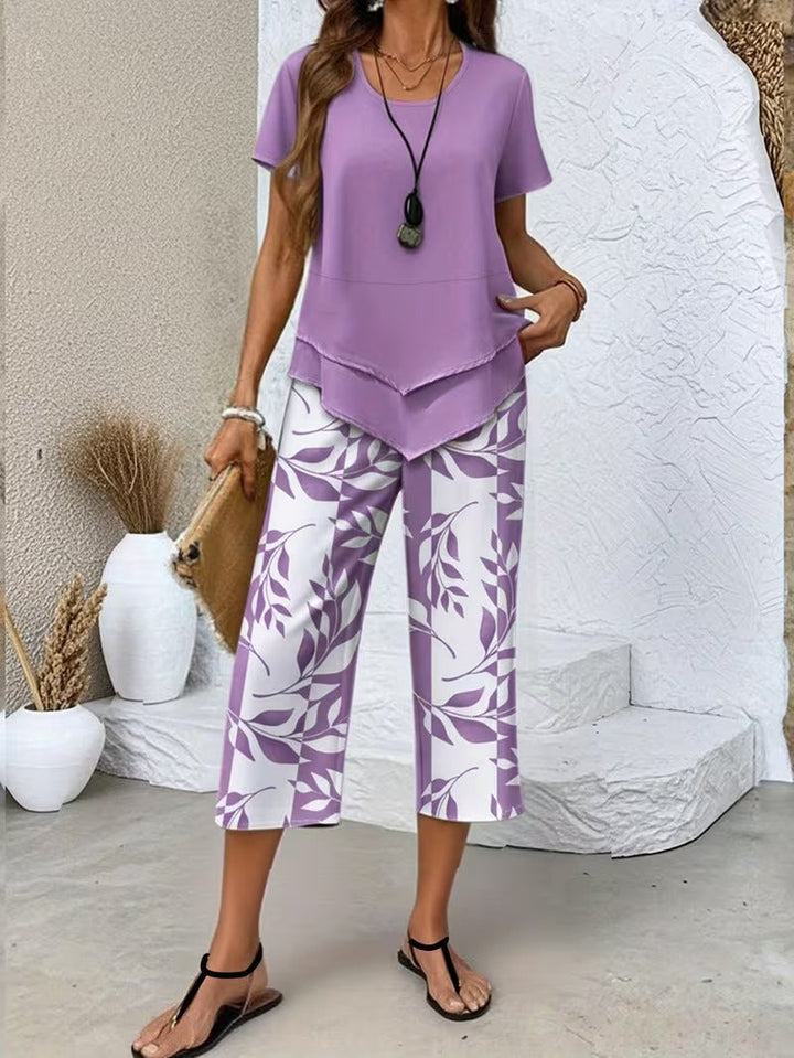 Fern | Leaf Print Top & Cropped Pants Set