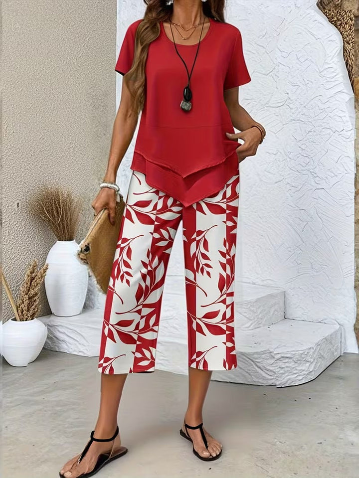 Fern | Leaf Print Top & Cropped Pants Set