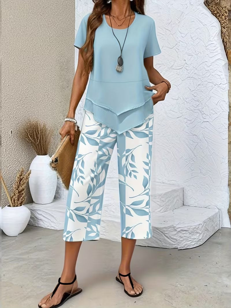 Fern | Leaf Print Top & Cropped Pants Set