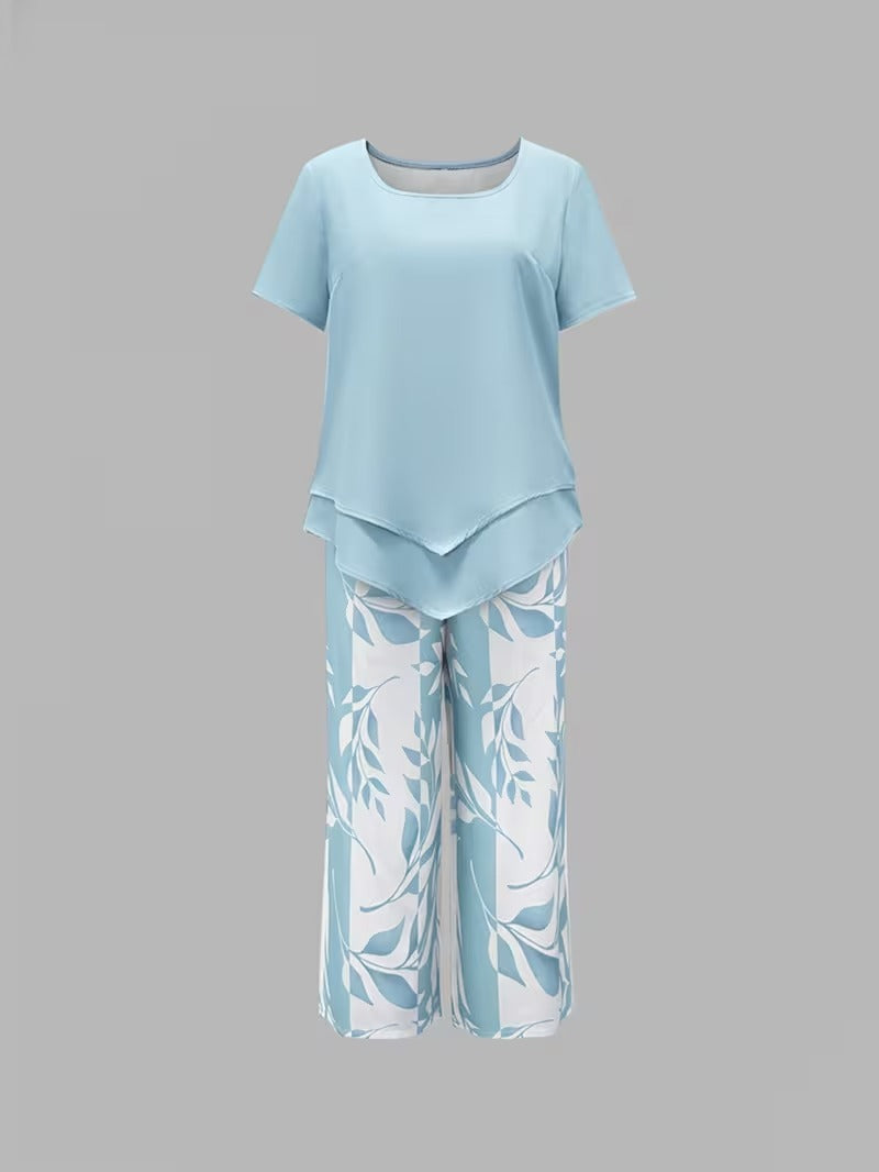 Fern | Leaf Print Top & Cropped Pants Set